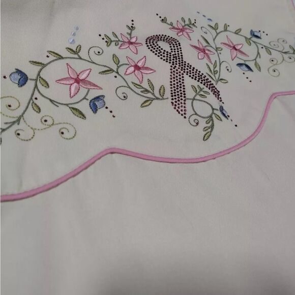Scully Ivory Pink Floral Embroidered Breast Cancer Ribbon Western Pearl Snap L - Picture 5 of 8